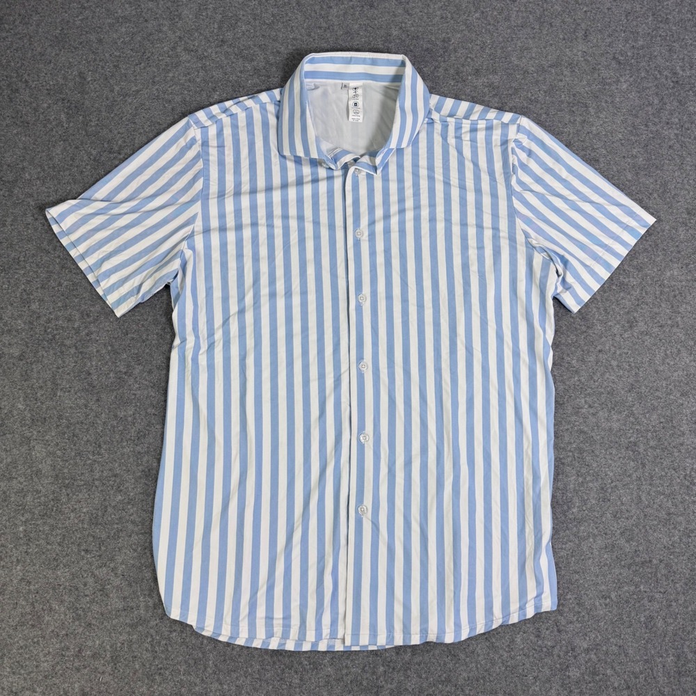 State & Liberty Mens XL Blue White Striped Short Sleeve Button Down Shirt